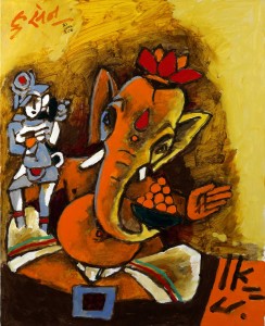 M F Husain 2008, Ganesha. Photo courtesy of Usha Mittal © Victoria and Albert Museum, London. Click on image to expand view