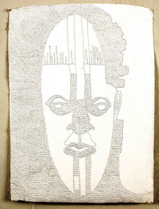 Ehikhamenor 2013: Heirloom of the Gods, nail perforations on handmade paper. 81cm x 58cm approx. Photo: GAFRA